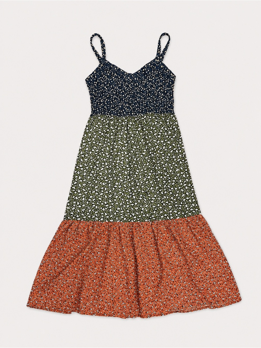 Bog Collective Colorblock Floral Tiered Dress | Cottagecore Boho | Size Medium - Picture 2 of 3